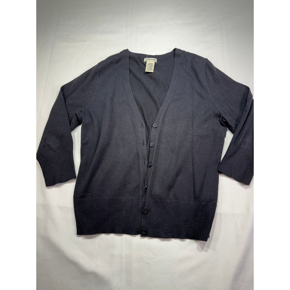 St. John's Bay Womens Black V-Neck Button Front Cardigan Sweater Medium